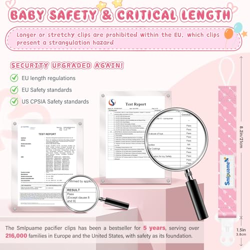 Image of Pacifier Clip Girl,6 Pack Stylish Binky Clips Strap for Baby Girls,Paci Holder with Clip Lightweight Universal Fits Most Pacifiers Teether Toy Teething Ring Soothie,Baby Gifts(Pink & Grey)