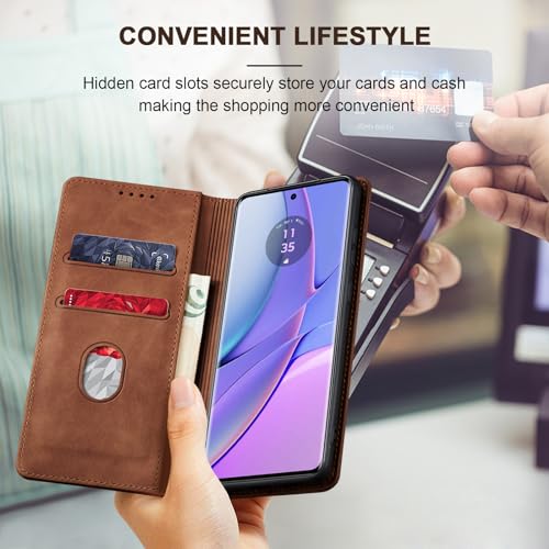 Image of Jasonyu Case for Motorola Edge 40 Leather Wallet Flip Cover with Card Holder,Kickstand, Magnetic Closure,TPU Shockproof Phone Case Compatible with Motorola Edge 40 (Brown)
