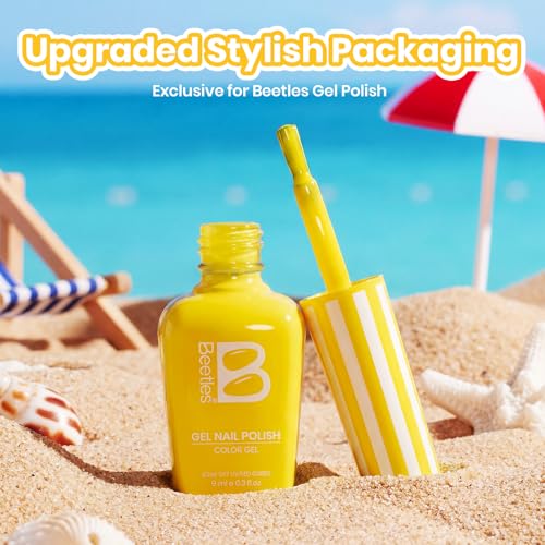 Image of Beetles Yellow Gel Nail Polish - Beetles Summer Voyage Lemon Stripe Summer Nails, Neon Yellow Gel Nail Polish, Same Color Bottle, Soak Off UV LED Neon Nails, Manicure Salon DIY for Holiday