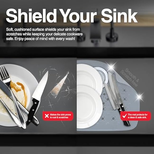 Kitchen Sink Protector Matt, (Clear), By Home Basics | Small Sink Mats For Bottom Of Kitchen Sink | PVC Runner Protector Matt | Pliable With Draining Holes