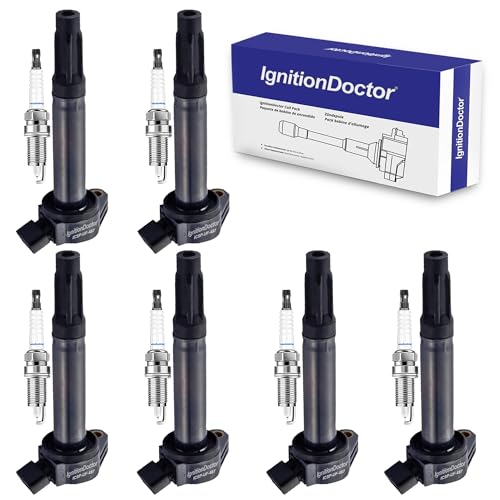 IgnitionDoctor Iridium Spark Plugs and Coil Packs of 6 Combo Compatible with Select 2005-2016 Toyota Avalon, Camry, Highlander, RAV4, Sienna, & Lexus ES350, IS350, V6 2.5L 2.7L 3.5L UF-487 90919-A2007