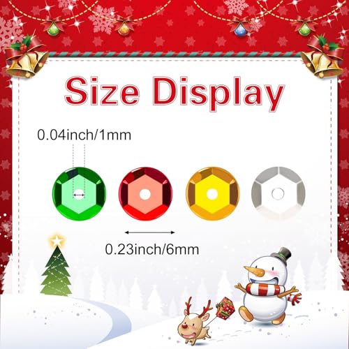 kaiolbly Christmas Sequins for Crafts, 20000 Pieces Glitter Red Green Gold Silver Loose Cup Sequins Round Embroidery Sequins with Holes for Art Crafts DIY Christmas Gift Making Decorations(6mm)