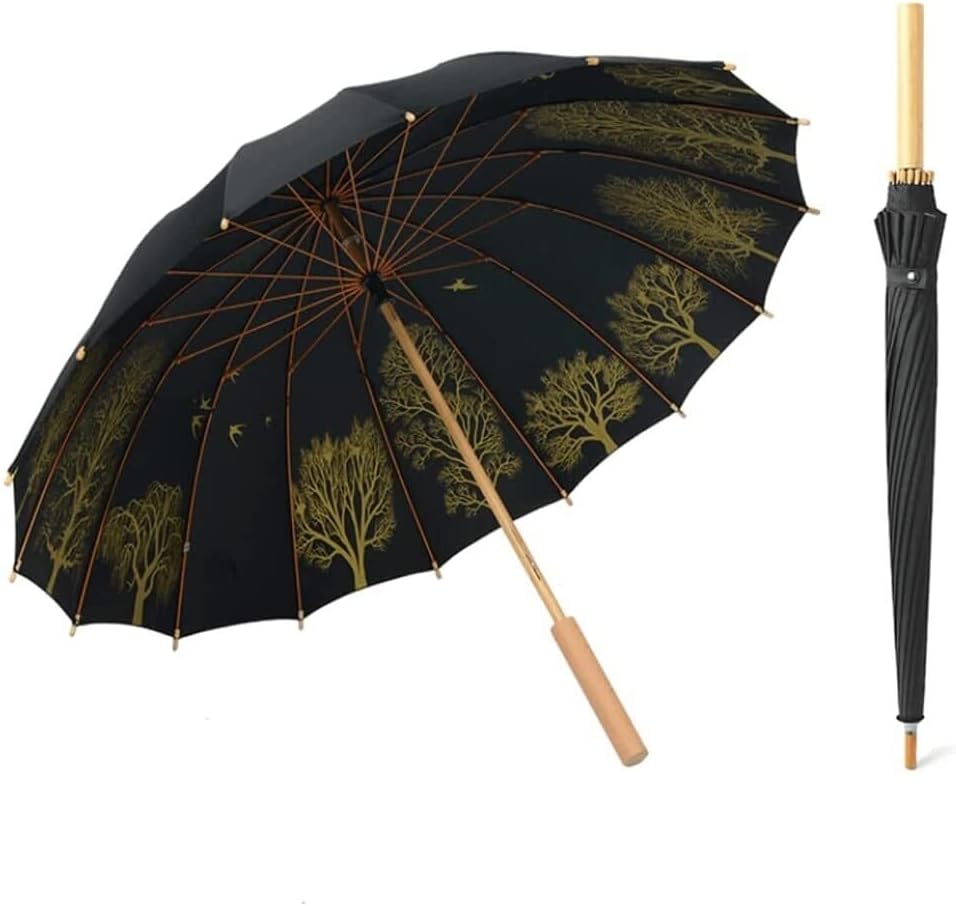 Umbrellas for Rain Umbrella Large Golf Umbrella with Bamboo Handle Compact Stick Umbrella for Outdoor Travel Camping Stick Umbrellas Travel Umbrella(A)