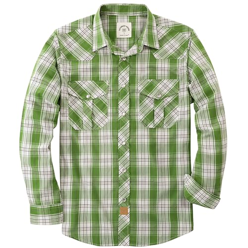 Dubinik® Pearl Snap Shirts for Men Long Sleeve Western Shirts for Men Vintage Casual Plaid Shirt Cowboy Shirts for Men