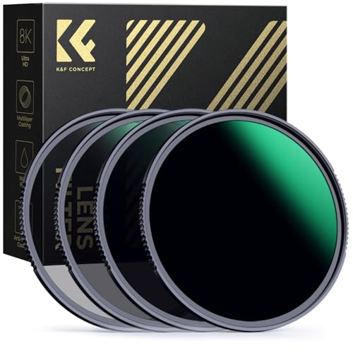 K&F CONCEPT Kit de Filtres Densité Neutre 77mm ND4 ND8 ND64 ND1000 Haute-définition Résistant à l'eau Anti-Rayures Antiréfléchissante pour Objectif...