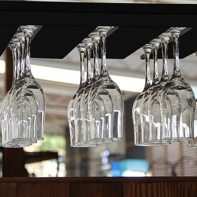2PC Black Wooden Hanging Wine Glass Rack - Wall Mount Stemware Holder 25.3x11x2 cm - Space Saving Bar Organizer for Kitchen, Dining Room Home Decor (2pc)