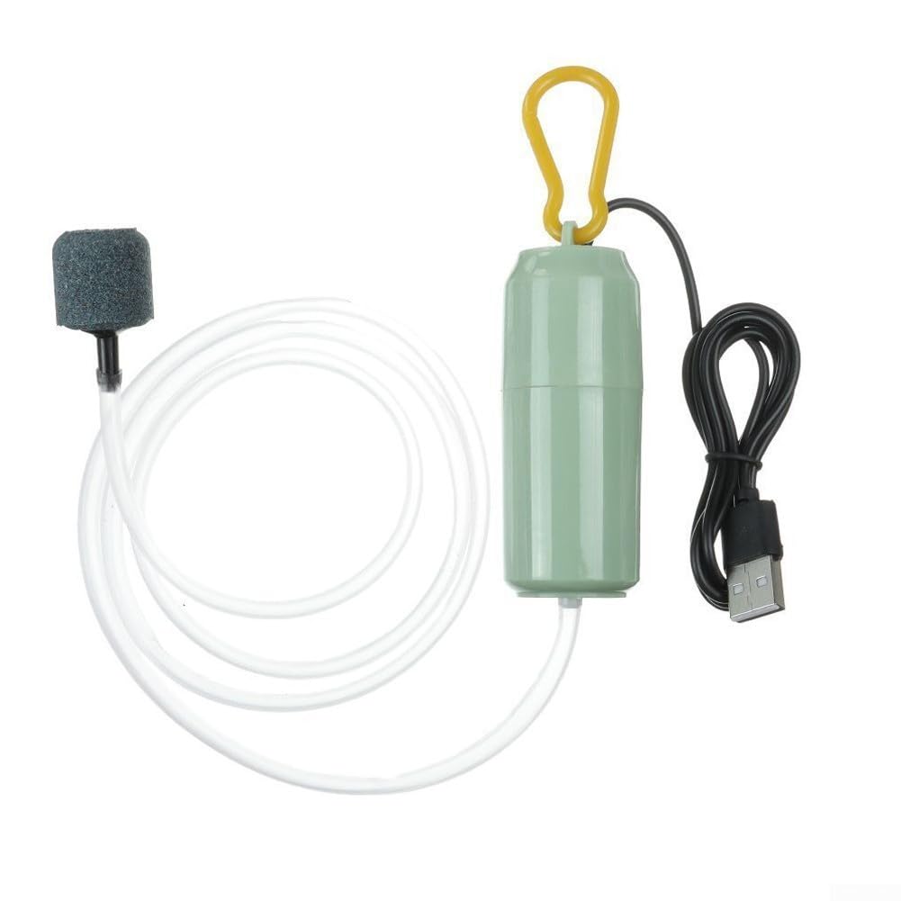 Mini Aquarium Air Pump with Air Stone, Quiet Oxygenator Aerator for Fish Tank Oxygen Supply, Copper Motor, Energy Saving, Suitable for Indoor or Outdoor Fishing and Seafood(Green)