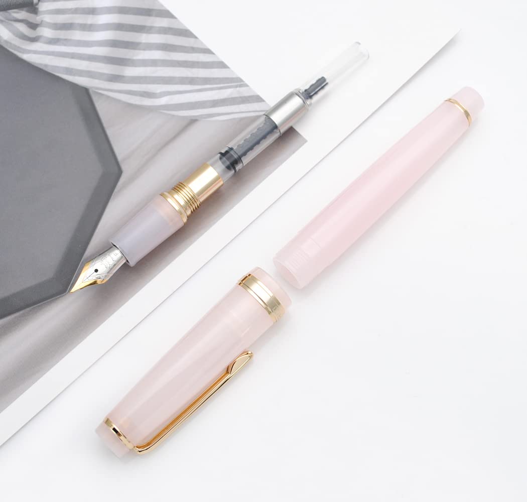 JINHAO 82 Celluloid Fountain Pen Acrylic Ink Pen with Ink Converter (Fine Nib, Gold Clip-Transparent Light Pink) - Image 4