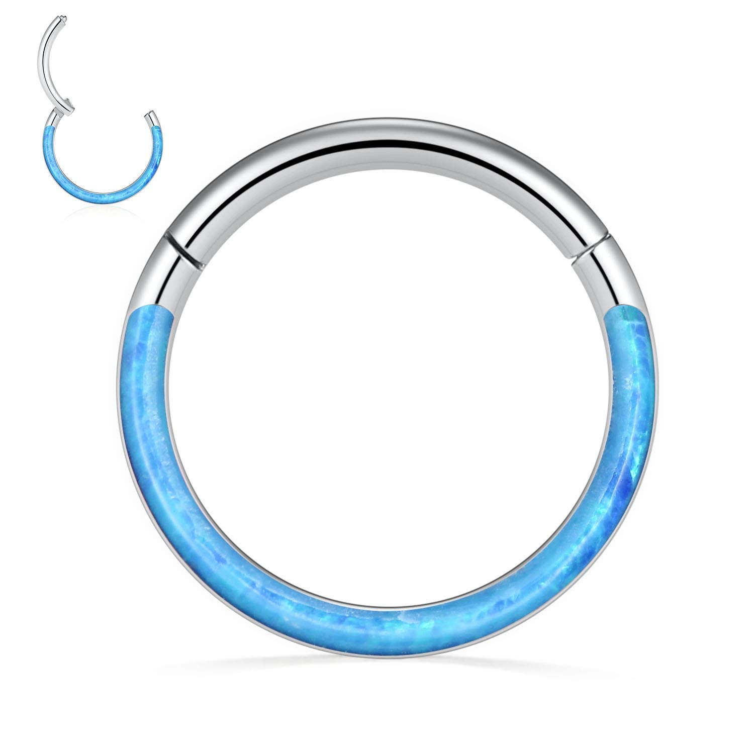 hengkaixuan 16G Conch & Septum Piercing Jewelry - Daith Clicker & Hoop Earring - Surgical Steel Nose Ring - Gold 6mm CZ Opal — view 41