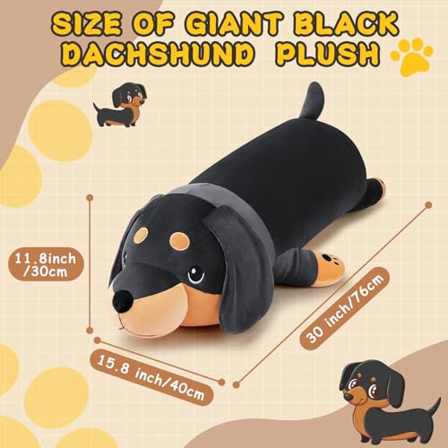 Image of 30'' Giant Black Dachshund Dog Plush Stuffed Animal- Big Weiner Dog Plush Pillow Plushies, Large Dachshund Plush Toy, Hugging Weiner Dog Stuffed Animal, Birthday Gifts for Kids Valentine's Day Gift