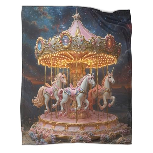 Couverture licorne carrousel 3D 150x200cm en microfibre douce