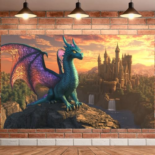 Dragon Party Decorations, Medieval Elf Dragon Banner Backdrop Fantasy Creature
