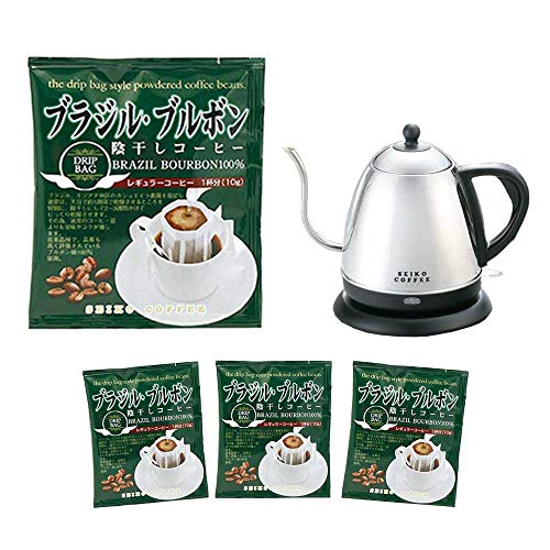 カフェ工房 【Amazon限定】 ドリップバッグ珈琲 ブラジル・ブルボン 10g コーヒー × 100袋 電気ケトル お得セット