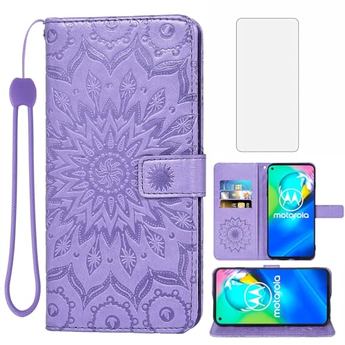 Étui portefeuille Motorola Moto G8 Power Asuwish avec protège-écran cuir fin floral