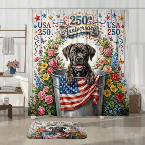 Tapis antidérapant et rideau de douche Cane Corso étanche - 4