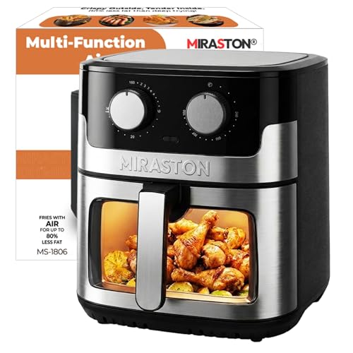 MIRASTON 8.5QT Air Fryer, Upgraded Family Size Capacity, Visual Window, Square Basket Dials Stainless Steel Air Fryers, Reheat Leftovers, Easy Cooking for Healthier Breakfast & Dinner in Minutes