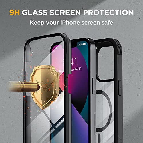 Image of Miracase for iPhone 13 Case 6.1'',Full-Body Magnetic Clear Bumper Case with Built-in 9H Tempered Glass Screen Protector,Military Drop Protection Outdoor Phone Case,Black
