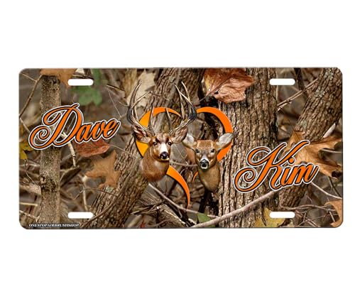 Buck & Doe Camouflage Personalized Front Novelty Car Tag Sign for Cars and Trucks