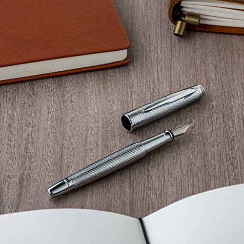 Zenzoi Chrome Fountain Pen | Luxury Fountain Pen, Executive Pen For Men, Women | Pen Gift Box W/Refillable Metal Pen, Fine Nib, Converter & 2 Ink Refill | Elegant, Quality, Fountain Pens For Writing #TOP5