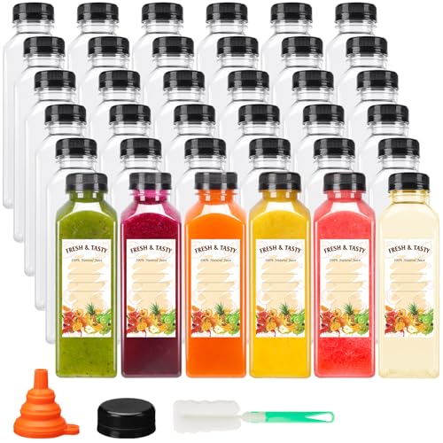 BAKHUK 36pcs 16oz Empty Plastic Juice Bottles with Caps, Reusable Clear Bulk Beverage Containers for Juice, Milk and Other Beverages