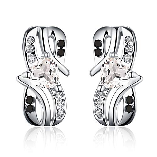 ZH1YFD Echte 1,5g 925 Sterling Silber Edlen Schmuck Schwarz Spinell Schleife Herz Hochzeit Ohrstecker Für Frauen