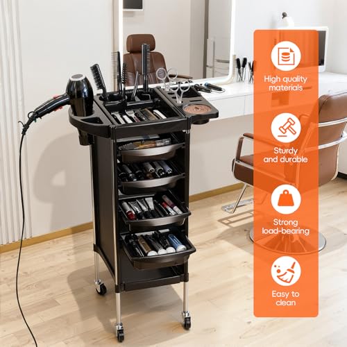 Image of Salon Cart with Wheels, 6-Layer Hairstylist Trolley Organizer with 4 Drawers, Professional Rolling Salon Trolley for Hair Salon Beauty Spa Tattoo (1 Piece)