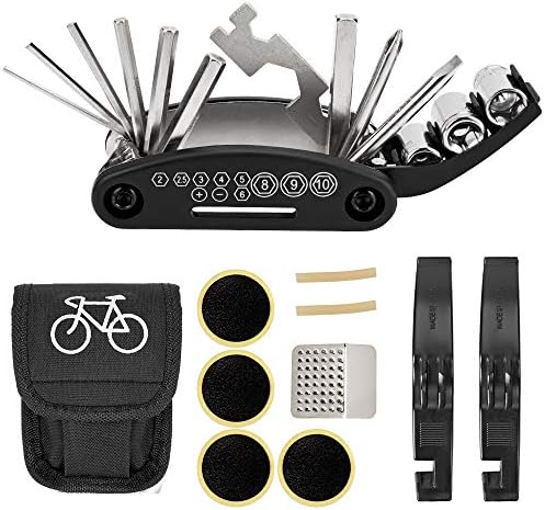 NSpring Bicycle Repair Tool Kit - 16 in 1 Multifunction Bike Fix Tools with Portable Bag and Two Tire Pry Bar Rods – Practical Bicycle Repair Tool