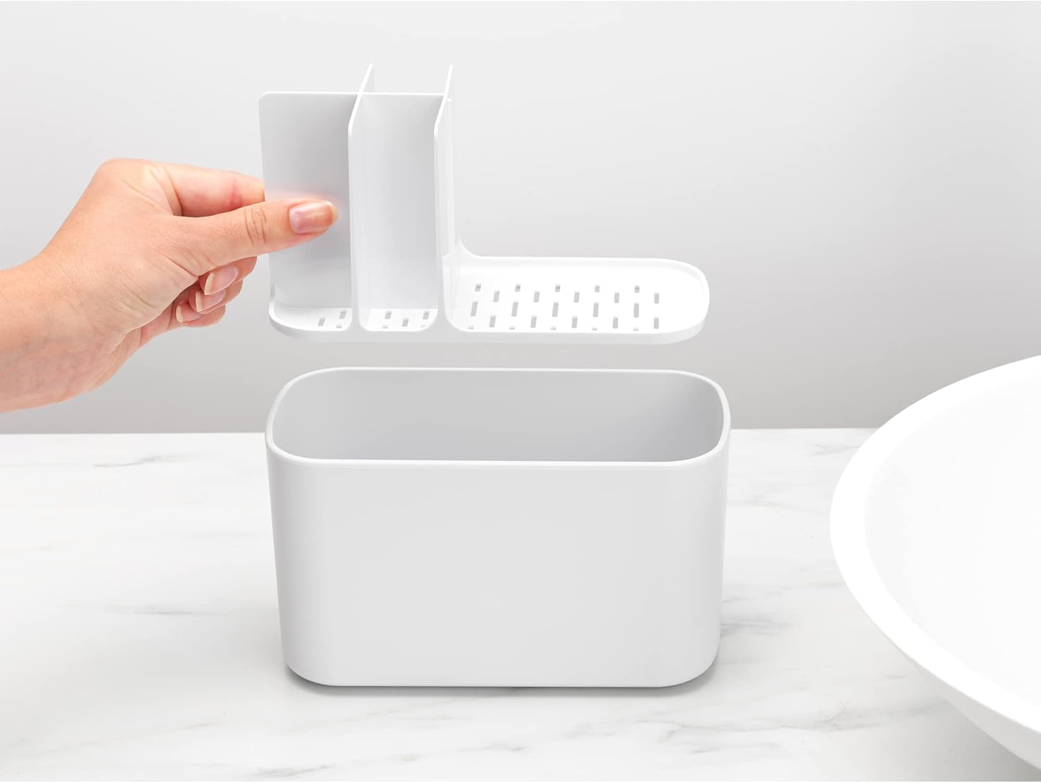 Brabantia Renew Bathroom Caddy (White) - Compartments for Toothbrushes, Toothpaste, Soap etc - Nonslip Base and Drainage Holes