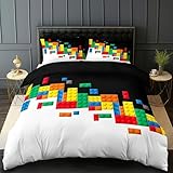 NDXRWDZR Funda Nordica Cama 90 Infantiles Bloques ConstruccióN Edredón Cama 90 para Niñas Niños con Cremallera Suave Transpirable Microfibra Fundas Nordicas 150x220 cm + 2 Fundas de Almohada 50x80 cm