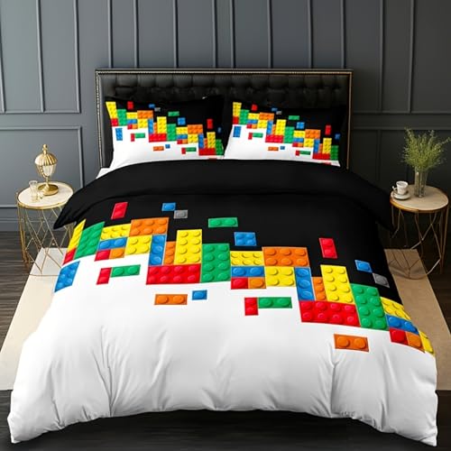 NDXRWDZR Funda Nordica Cama 90 Infantiles Bloques ConstruccióN Edredón Cama 90 para Niñas Niños con Cremallera Suave Transpirable Microfibra Fundas Nordicas 150x220 cm + 2 Fundas de Almohada 50x80 cm