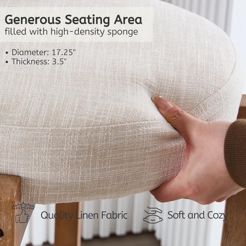 Image of LukeAlon Mid Century Linen Bar Stools Set of 2, 30.25 inch Seat Height Upholstered Barstools with Wood Legs Modern Tall Bar Chair with Curved Low Back Round Footrest for Pub Home Kitchen Island, Beige