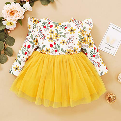 SOIMISS Amarelo Floral Infantil Ruffle Manga Comprida Romper Tutu Vestido Da Menina de Vestido de Al