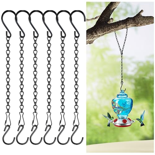 Mikniri 6 Pack 11 Inch Plant Hanger Black Hanging Chains with S Hooks for Hanging Plants Adjustable Replacement Plant Hangers Outdoor for Bird Feeders Lanterns and Flower Basket Pots Black