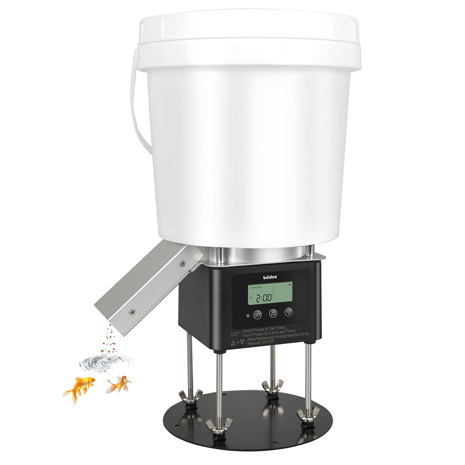 briidea - Comedero automático de peces para estanque, comedero de estanque al aire libre con capacidad de 4 litros, alimentación temporizada, sistema antiobstrucción, diseño a prueba de vida silvestre