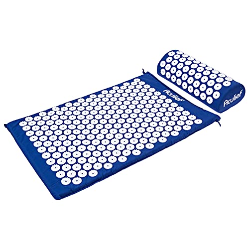 Aculief - Acupressure Mat And Pillow - Massage Mat Set - Stress And Pain Relief And Relaxation For Total Body Use - At Home And On-The-Go Use - 7000 Acupressure Points (Dark Blue) #TOP5