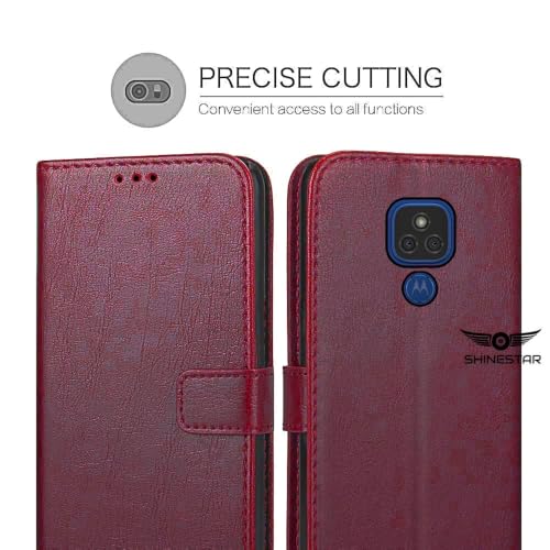 Image of SHINESTAR Motorola E7 Plus /Moto G9 Flip Back Cover | PU Leather Flip Cover Wallet Case with TPU Silicone Case Back Cover for Motorola Moto E7 Plus /Moto G9 - Blood Red