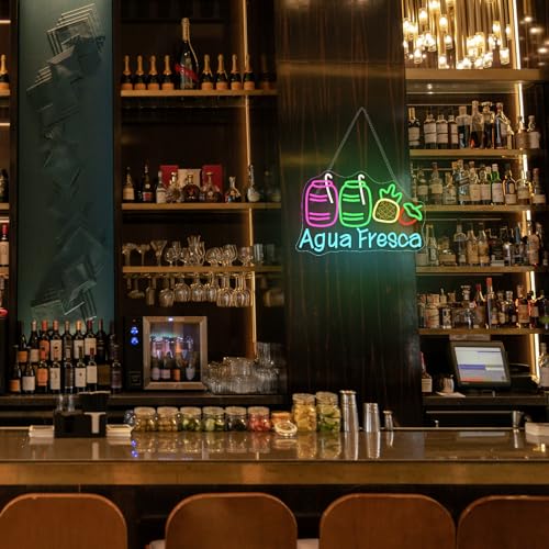 Image of Agua Fresca Neon Signs for Wall Decor Dimmable Colorful LED Light with Fruits and Straw USB Powered Fun Signs for Latin Restaurants Store Food Stalls Cafes Bars Kitchens