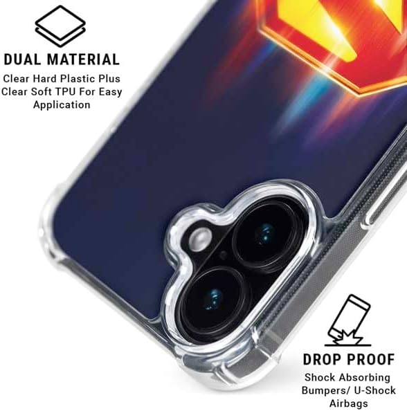 Skinit Clear Phone Case Compatible with iPhone 16 - Officially Licensed Superman 2025 Energy Shield Neon Emblem Design