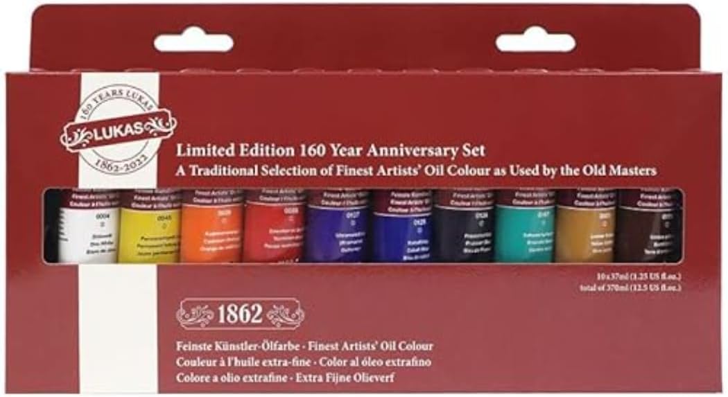 Lukas 1862 Professional Artist Oil Paint - Assorted Colors, 37 mL - Set of 10 - Outstanding Lightfastness, Non-Yellowing, w/Beeswax for Buttery Texture, Consistent Hue, Ideal for Professional Artists