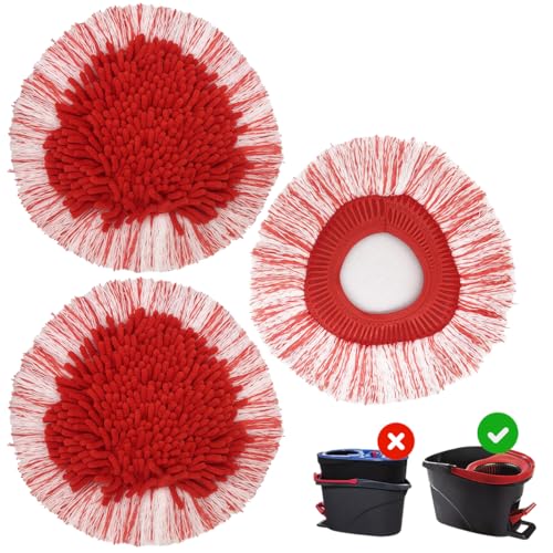 3 Pack Upgraded Deep Clean Refill Repalcement Mop Heads Compatible with O-Cedar EasyWring Spin Mop & Bucket System,Built-in Strong Friction Microfiber Chenille,More Cleaning Power Mop Refills.