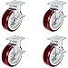 CasterHQ - Heavy Duty Polyurethane Swivel Casters with Brakes - 6" x 2" Size (Pack of 4) - 3,600lbs Capacity per Set of 4 - Four Swivels with Top Lock Brakes 6 Inch Caster Set
