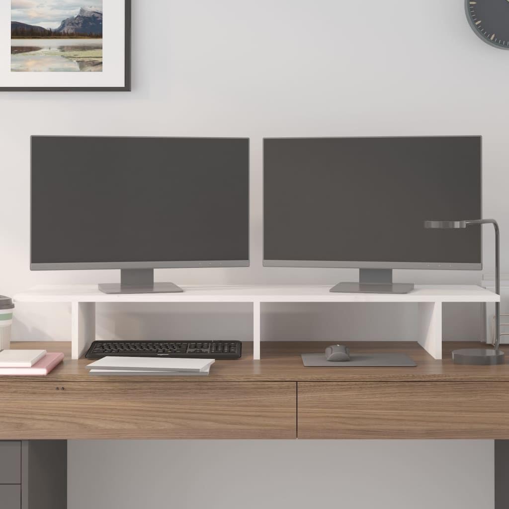 Supporto per monitor, in legno massello di pino, 100 x 27 x 15 cm, ripiano da scrivania per PC, laptop, gaming, home office, rialzo ergonomico, salvaspazio, con spazio di archiviazione e