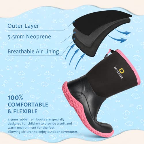 Drycode Kids Rain Boots, Waterproof Rubber Boots With 5.5Mm Insulated Neoprene, Anti-Slip Mud Rain Boot For Boys And Girls, Toddler & Children, Water, Beach, All Seasons Outdoor Playing #TOP2