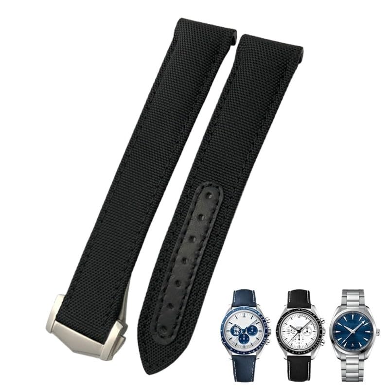 VELORE Correa de reloj de cuero y nailon de alta densidad, 20mm, 21mm, 19mm, apta para Omega Seamaster AQUA TERRA 150 GoodPlanet GMT, correa de reloj con extremo curvado