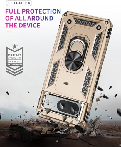 Image of REALCASE Google Pixel 8A Back Cover Case | Heavy Duty PC Hybrid Shock Proof Armor Defender Ring Holder Back Cover Case for Google Pixel 8A 5G (Gold)