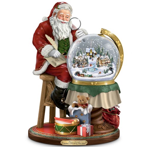 The Bradford Exchange Thomas Kinkade Santa's Checking His List Musical Sculpture with Swirling Snow