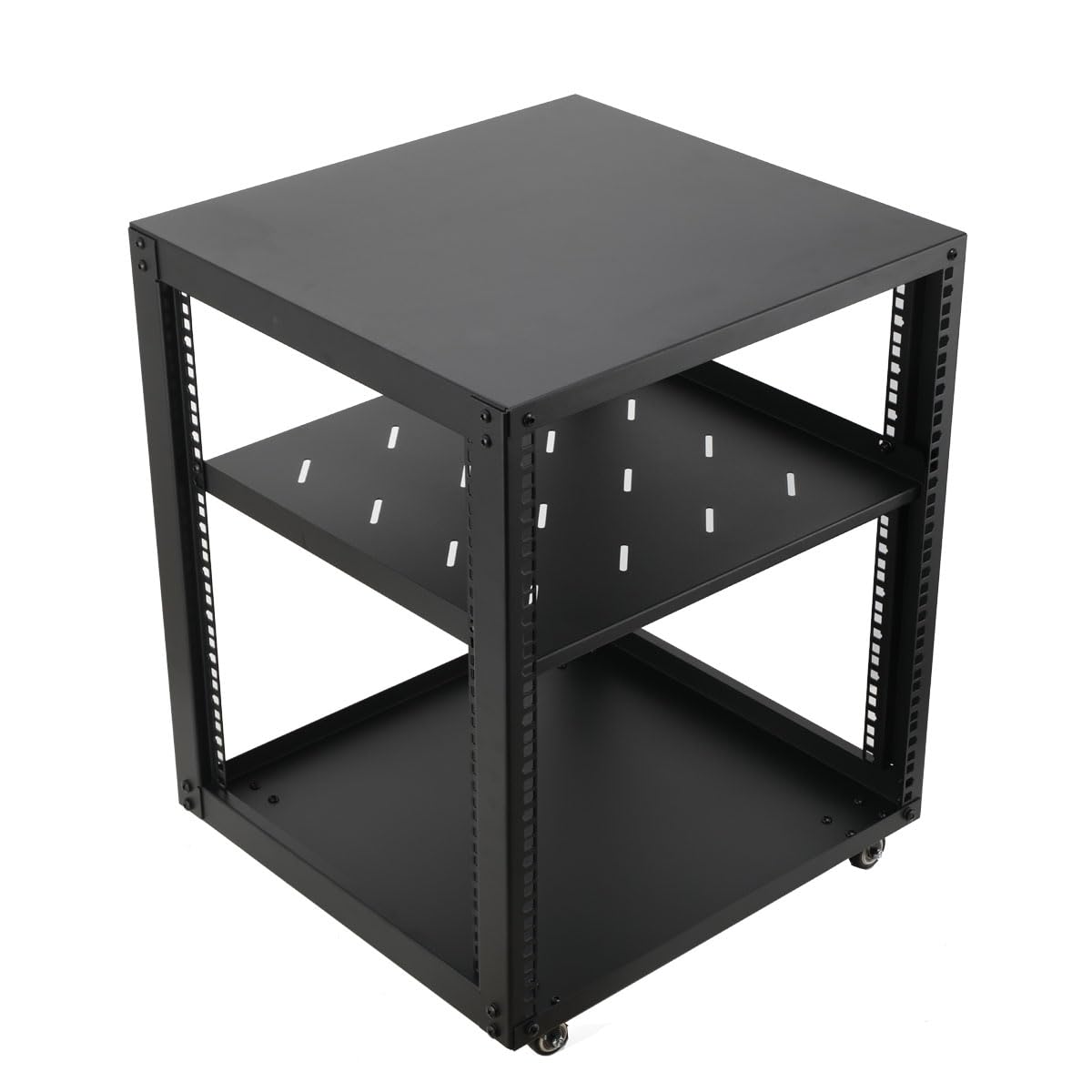 Server Rack a Telaio Aperto 12U, 19 Server di Rete Rack a 4 Montanti a Telaio Aperto, Armadio di Rete con Ruote per Apparecchiature Informatiche/AV/Dati