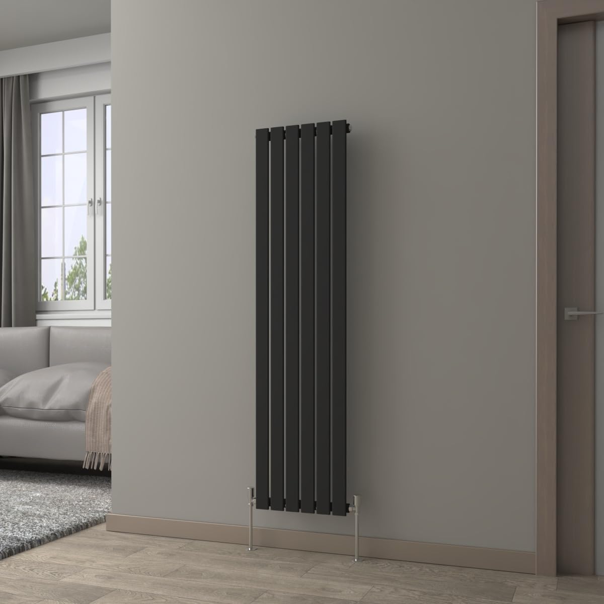 NRG Black Vertical Radiator 1600x408mm Single Flat Panel Central Heating — image 1