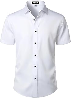 Men's Stretch Wrinkle Free Dress Shirts Formal Wedding Prom Short Sleeve Slim Fit Button Down Shirt - Buy now