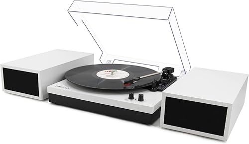 LP&No.1 - Paquete de tocadiscos moderno con altavoces estéreo de estantería de doble potencia, preamplificador phono incorporado, transmisión por